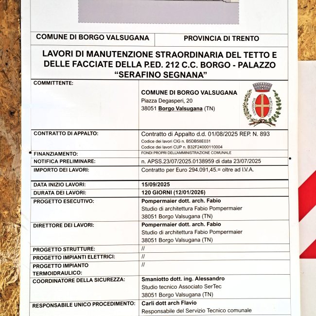 Cartello cantiere Comune Borgo
