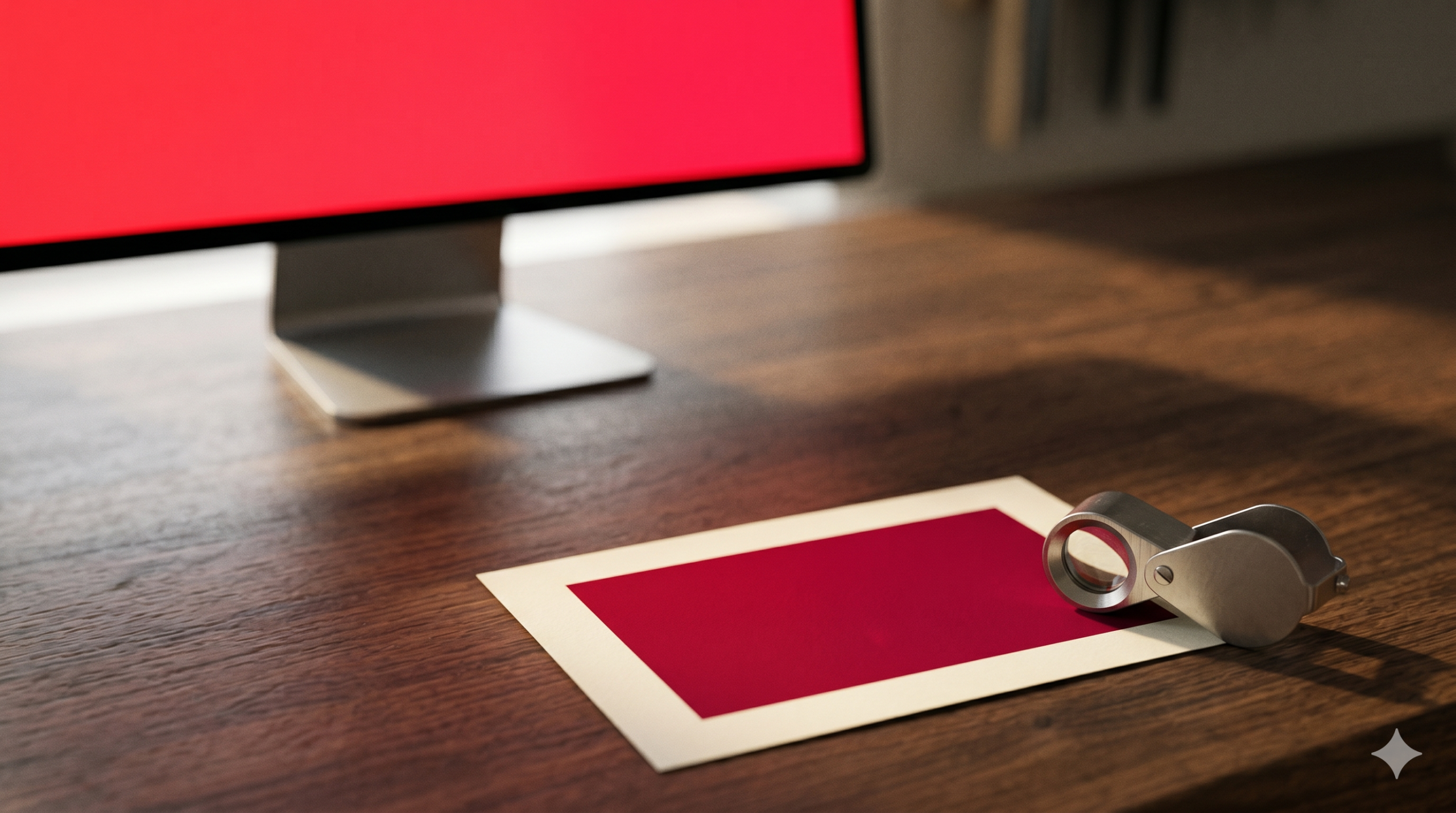 Confronto fra rosso su schermo RGB e rosso stampato CMYK - la differenza fisica tra luce e inchiostro